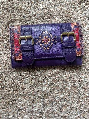Loungefly Aladdin Purple Wallet with Red and Gold Accent Buckles
